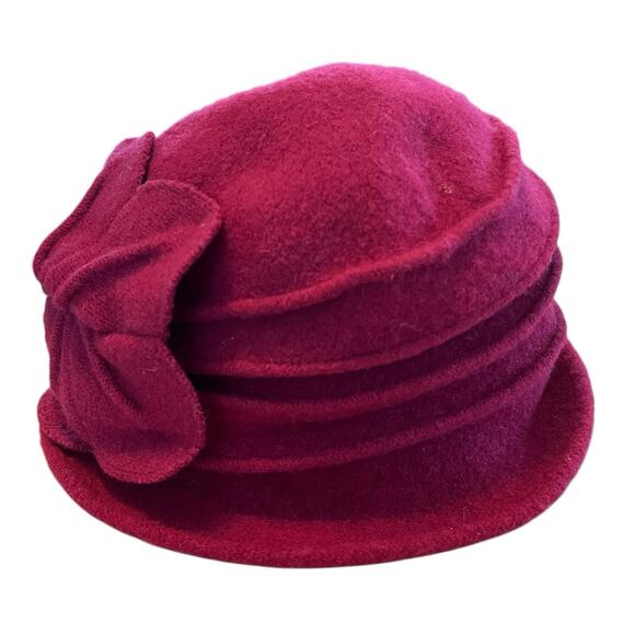 Toucan Collection Red Cloche Women SZ 6 1/2 Vintage With Flower Wool Retro Chic - Picture 2 of 11